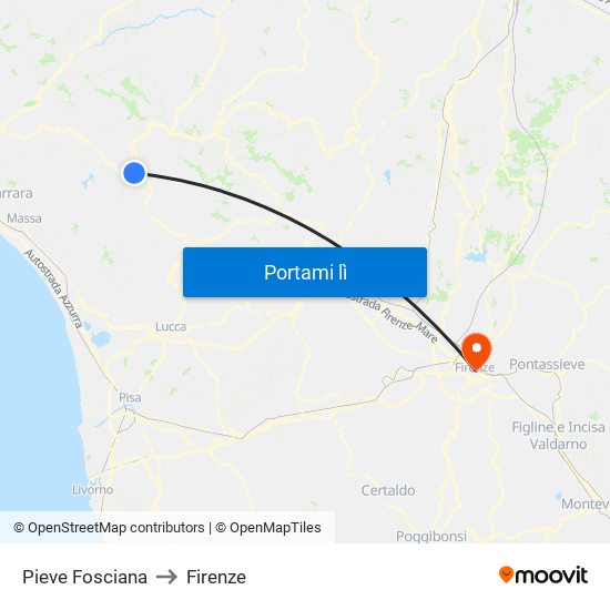 Pieve Fosciana to Firenze map