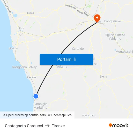 Castagneto Carducci to Firenze map