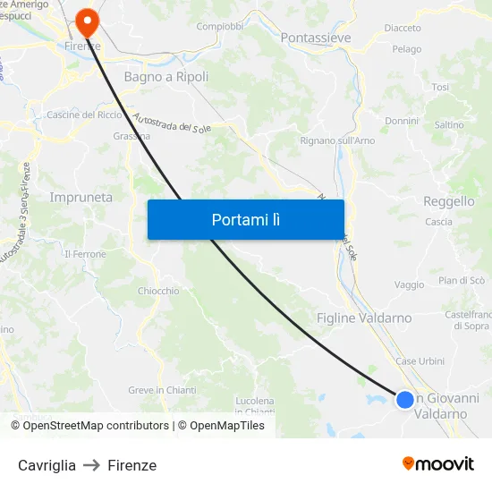 Cavriglia to Firenze map