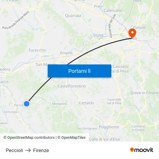 Peccioli to Firenze map