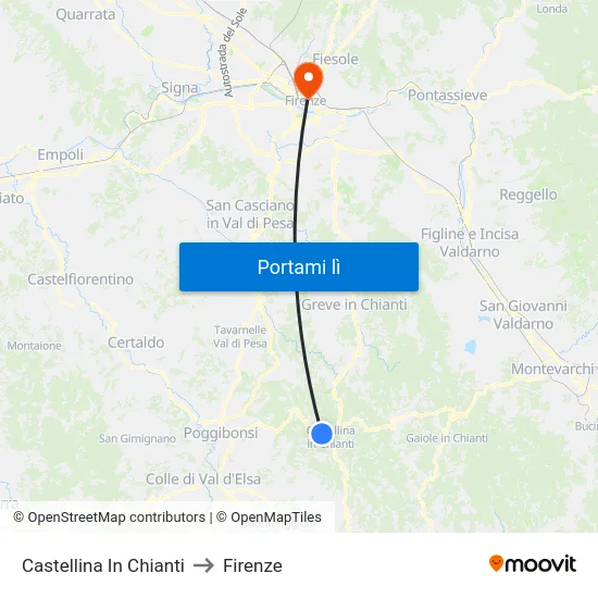 Castellina In Chianti to Firenze map