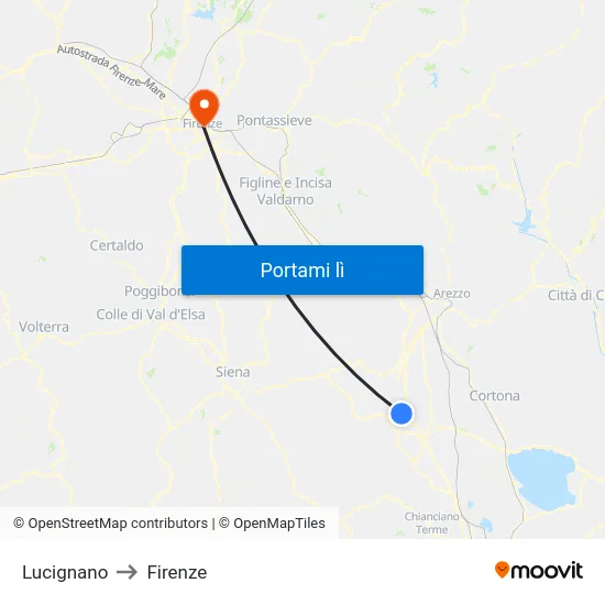 Lucignano to Firenze map