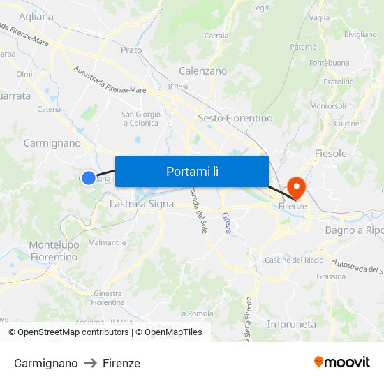 Carmignano to Firenze map