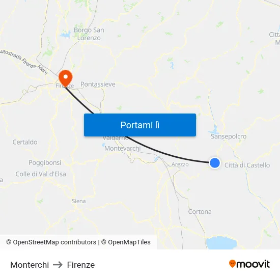 Monterchi to Firenze map