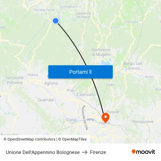 Unione Dell'Appennino Bolognese to Firenze map