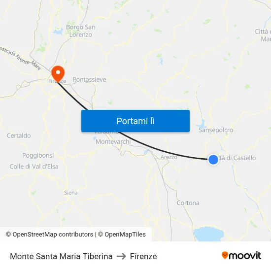 Monte Santa Maria Tiberina to Firenze map