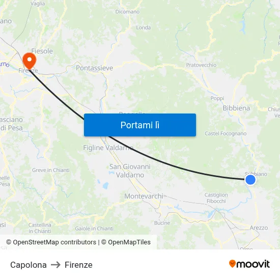 Capolona to Firenze map