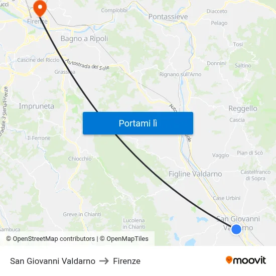 San Giovanni Valdarno to Firenze map
