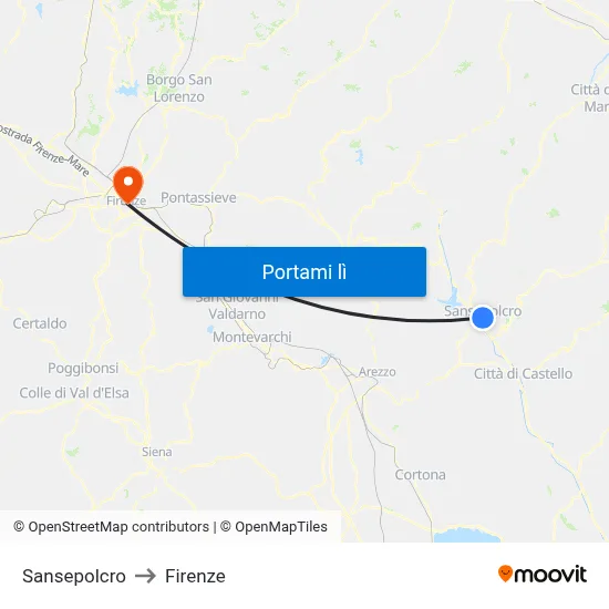 Sansepolcro to Firenze map