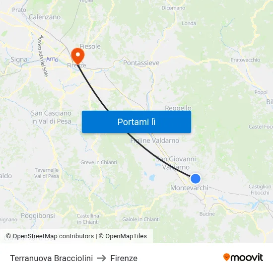 Terranuova Bracciolini to Firenze map