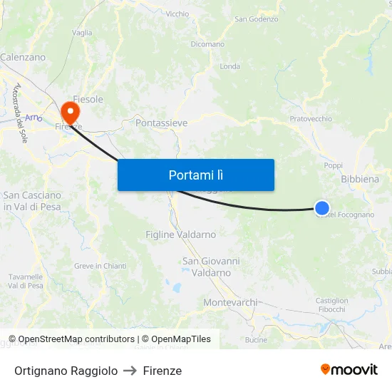 Ortignano Raggiolo to Firenze map