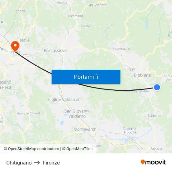 Chitignano to Firenze map