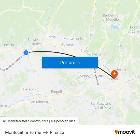 Montecatini Terme to Firenze map