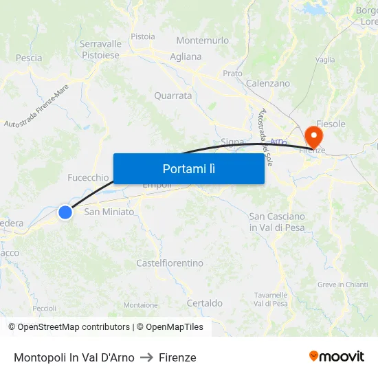 Montopoli In Val D'Arno to Firenze map