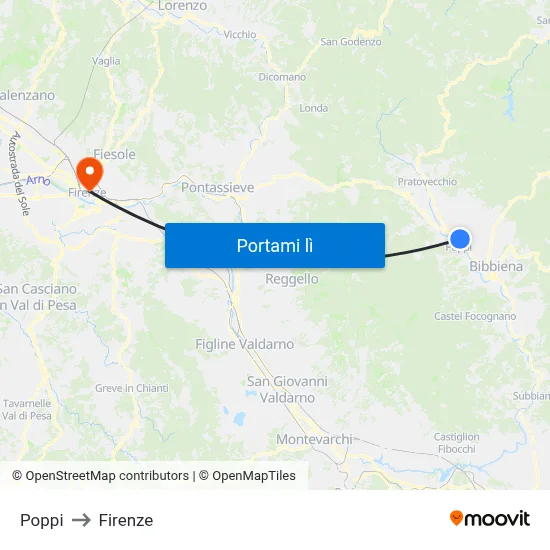 Poppi to Firenze map
