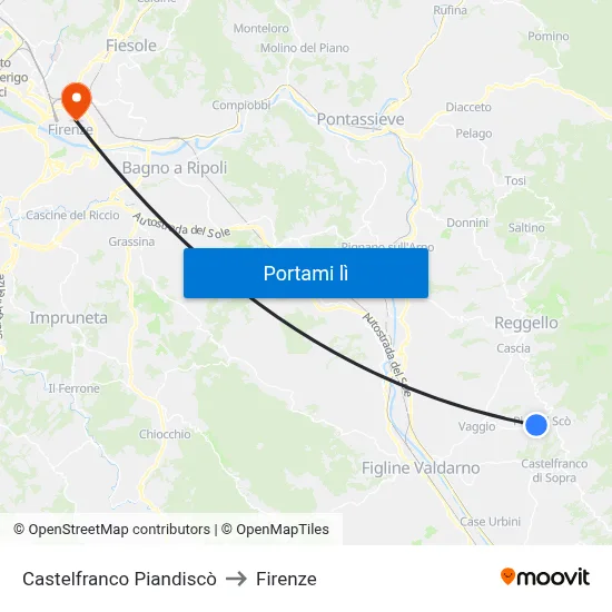 Castelfranco Piandiscò to Firenze map
