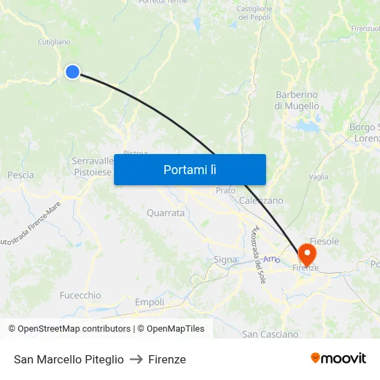 San Marcello Piteglio to Firenze map