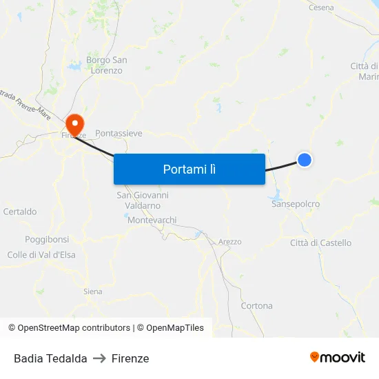 Badia Tedalda to Firenze map