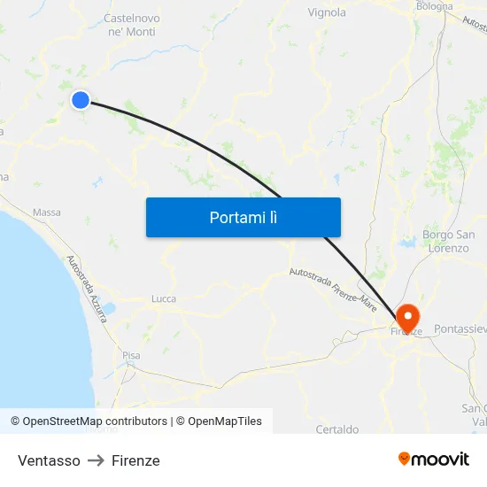 Ventasso to Firenze map