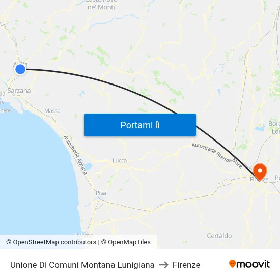 Unione Di Comuni Montana Lunigiana to Firenze map