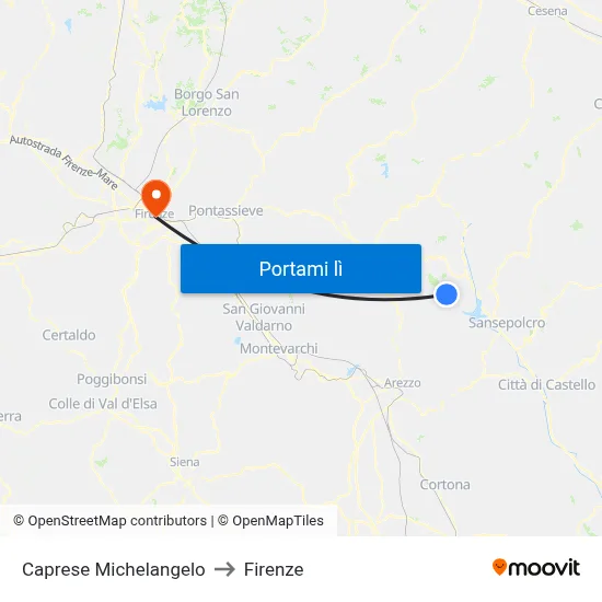 Caprese Michelangelo to Firenze map