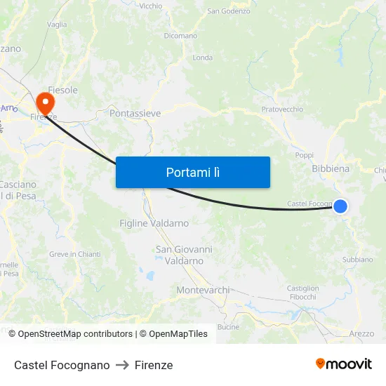 Castel Focognano to Firenze map