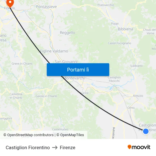 Castiglion Fiorentino to Firenze map