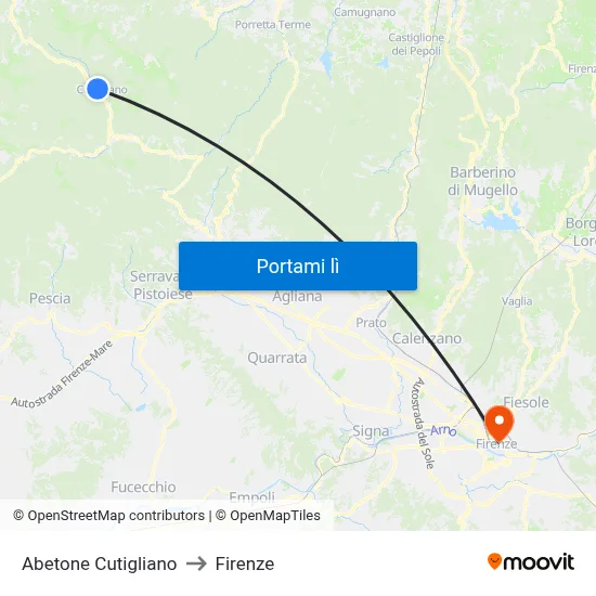 Abetone Cutigliano to Firenze map