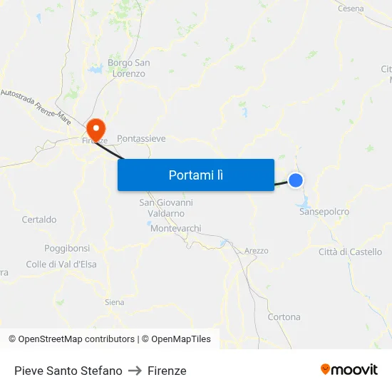 Pieve Santo Stefano to Firenze map