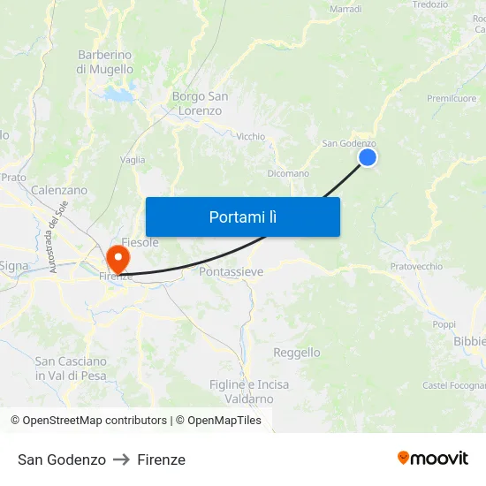 San Godenzo to Firenze map