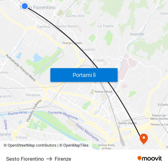 Sesto Fiorentino to Firenze map