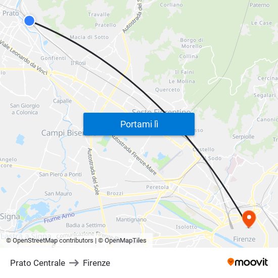 Prato Centrale to Firenze map