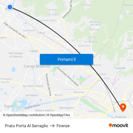 Prato Porta Al Serraglio to Firenze map