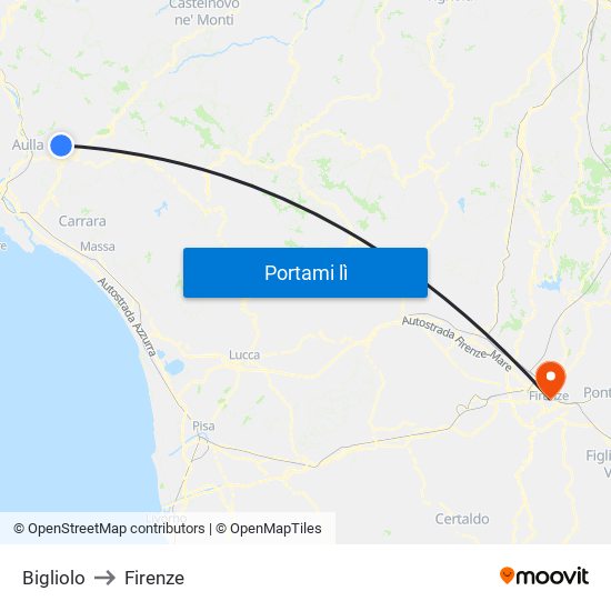 Bigliolo to Firenze map