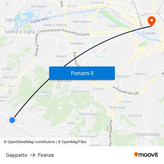 Geppetto to Firenze map