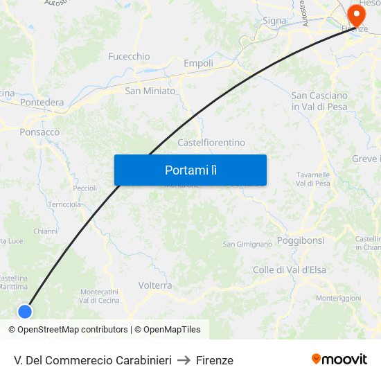 V. Del Commerecio Carabinieri to Firenze map