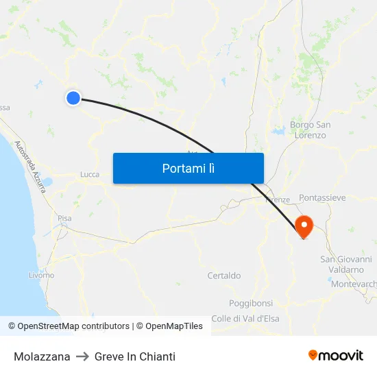 Molazzana to Greve In Chianti map