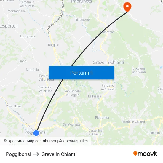 Poggibonsi to Greve In Chianti map