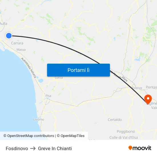 Fosdinovo to Greve In Chianti map