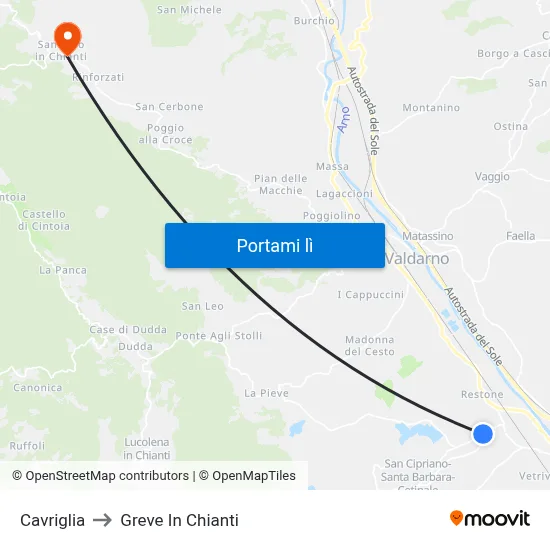 Cavriglia to Greve In Chianti map