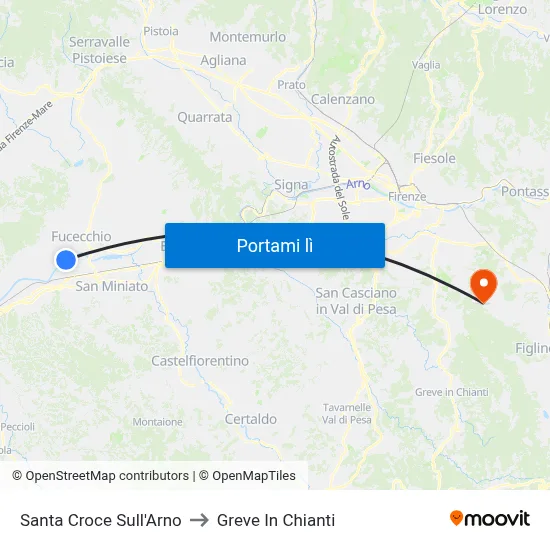 Santa Croce Sull'Arno to Greve In Chianti map