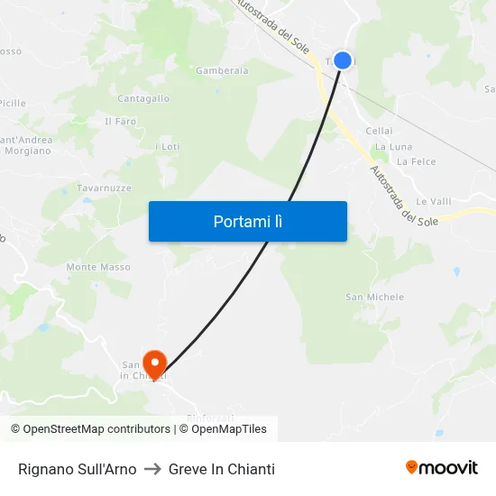 Rignano Sull'Arno to Greve In Chianti map