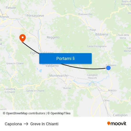 Capolona to Greve In Chianti map