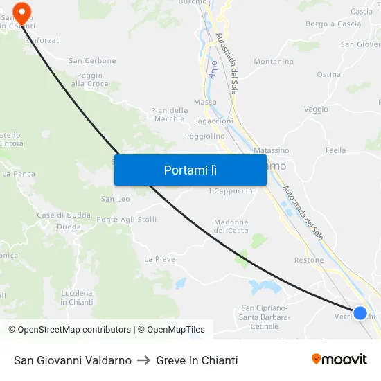 San Giovanni Valdarno to Greve In Chianti map