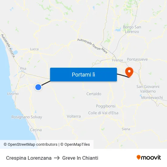 Crespina Lorenzana to Greve In Chianti map