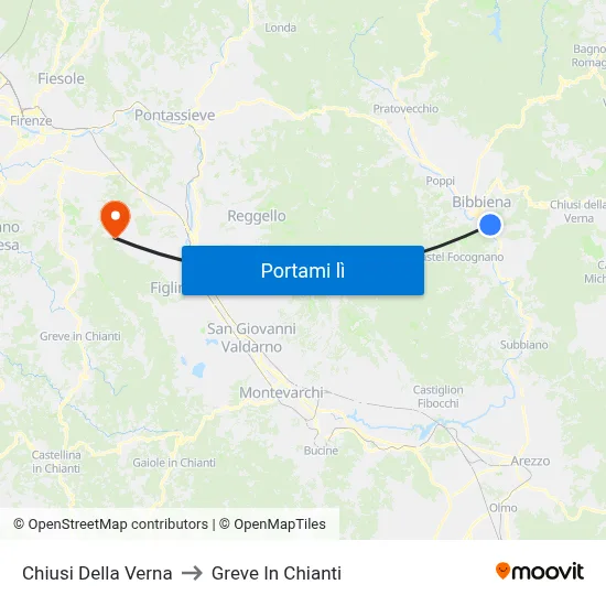 Chiusi Della Verna to Greve In Chianti map