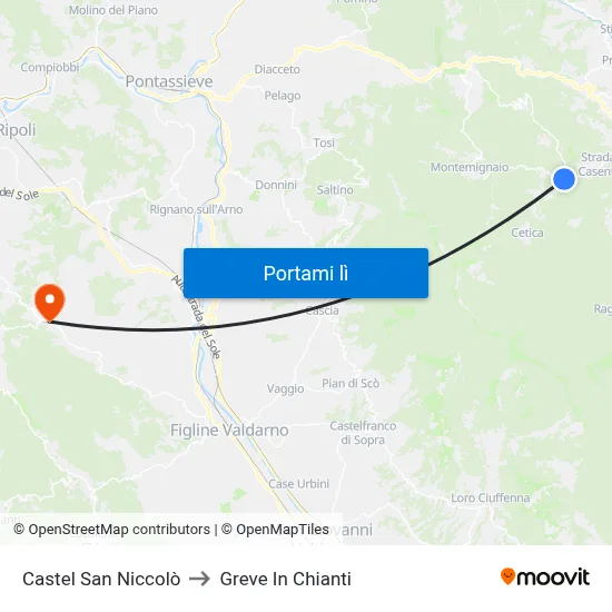 Castel San Niccolò to Greve In Chianti map