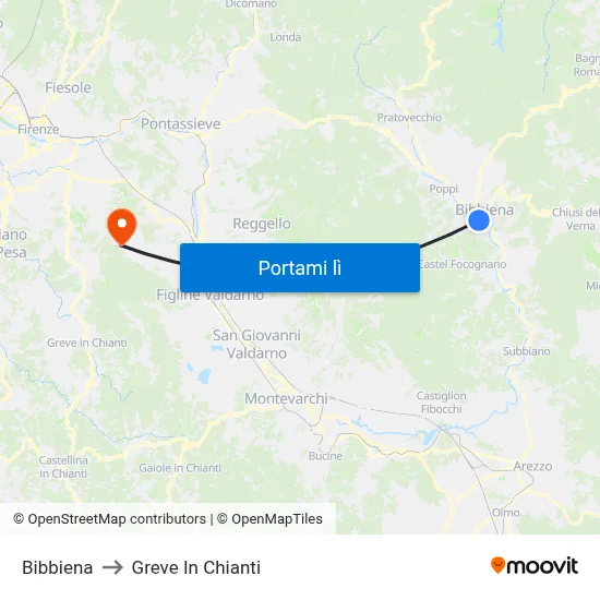 Bibbiena to Greve In Chianti map