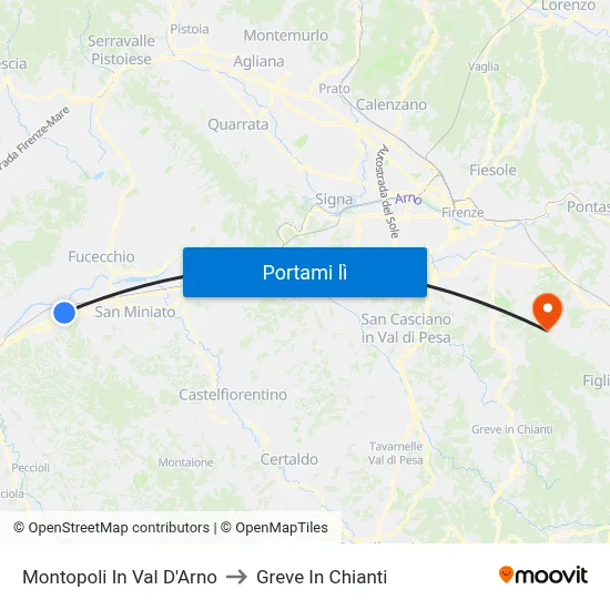 Montopoli In Val D'Arno to Greve In Chianti map