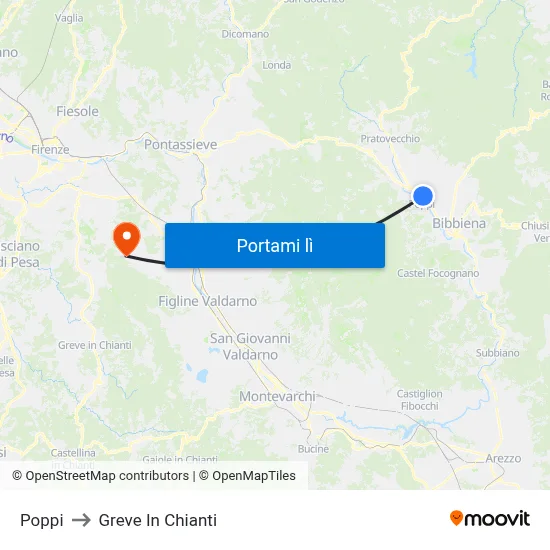 Poppi to Greve In Chianti map